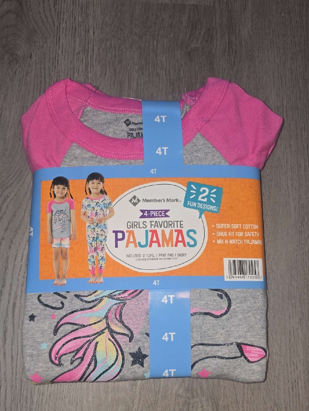 Member's Mark Girls' Favorite 4-Piece Pink & Gray Pajama Set - 4T